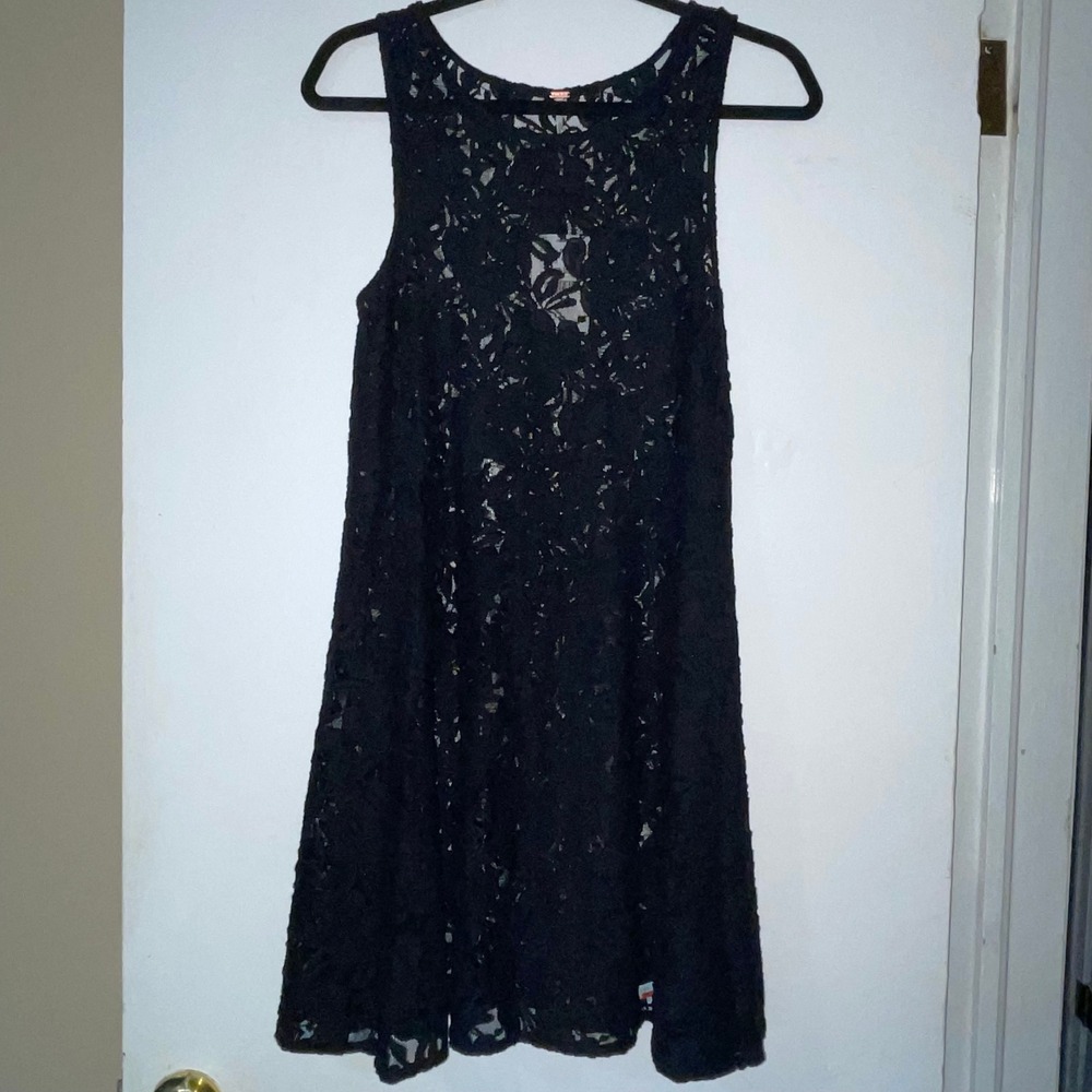 Free People Black‎ Lace Sheer Mini Dress Cover Up S M Casual Bohemian NWT